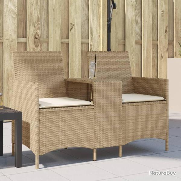 Canap� de jardin 2 places avec table et coussins r�sine tress�e alsavelo