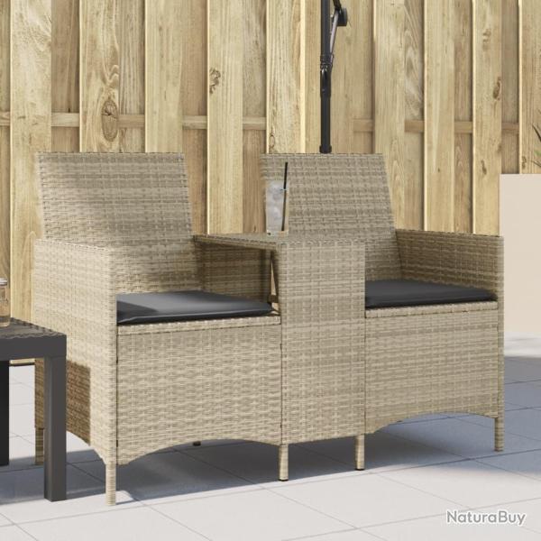 Canap� de jardin 2 places avec table et coussins r�sine tress�e