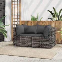 Canap&eacute;s d'angle de jardin et coussins 2 pcs gris r&eacute;sine tress&eacute;e