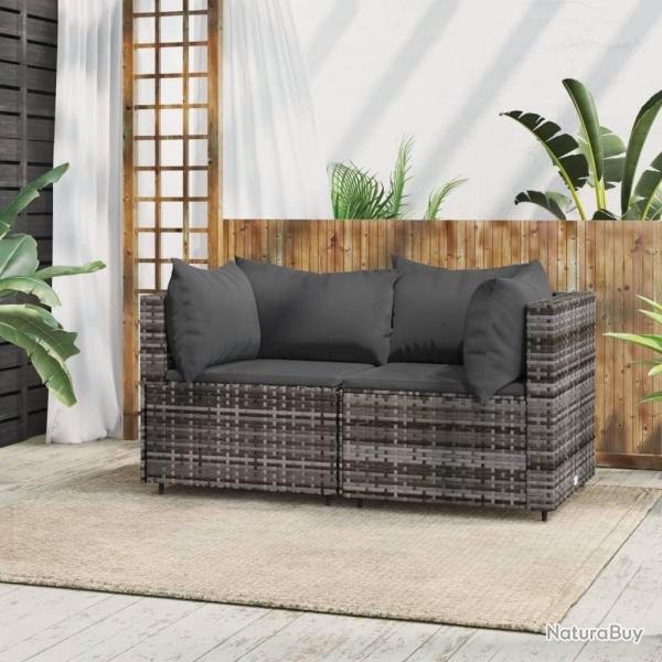 Canap�s d'angle de jardin et coussins 2 pcs gris r�sine tress�e