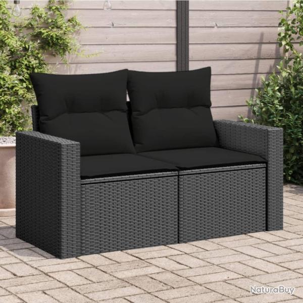 Canap� de jardin avec coussins 2 places noir r�sine tress�e alsavelo