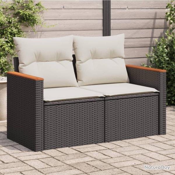 Canap� de jardin avec coussins 2 places noir r�sine tress�e