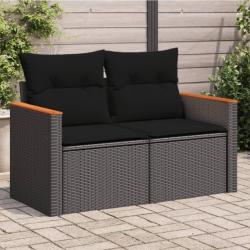 Canap&eacute; de jardin avec coussins 2 places en polyrotin noir