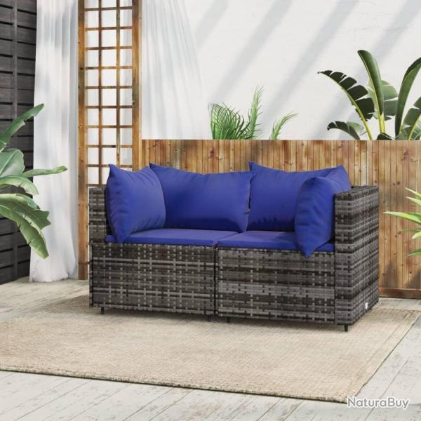 Canap�s d'angle de jardin et coussins 2 pcs gris r�sine tress�e