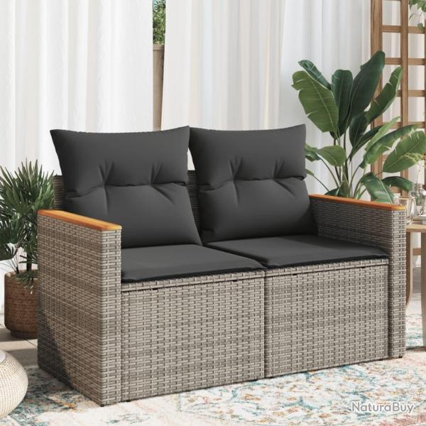 Canap� de jardin 2 places avec coussins gris r�sine tress�e