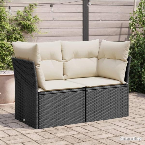 Canap� de jardin avec coussins 2 places noir r�sine tress�e alsavelo