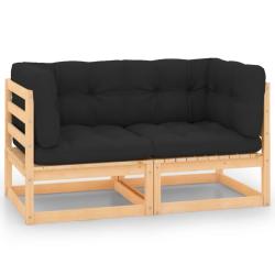 Canap&eacute;s d'angle de jardin avec coussins 2 pcs Pin massif