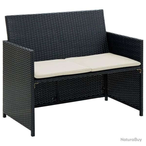 Canap� de jardin � 2 places avec coussins Noir R�sine tress�e