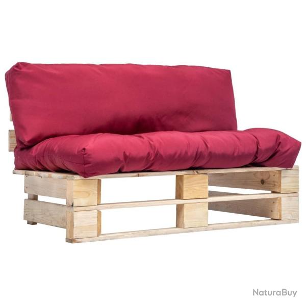 Canap� de jardin palette avec coussins rouge Pin�de