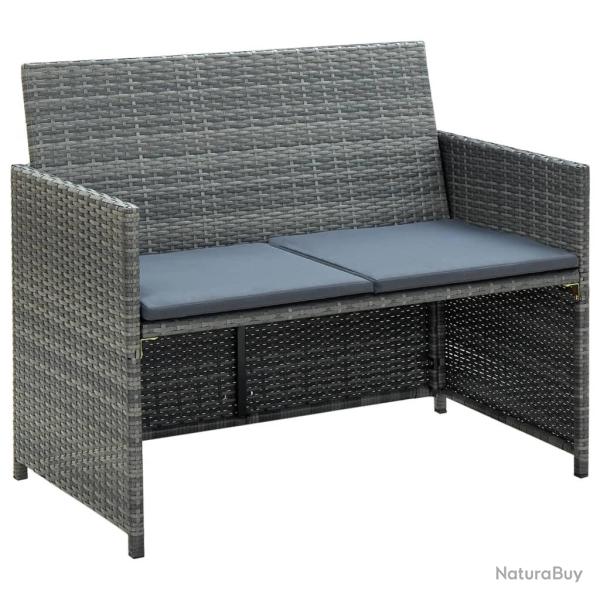 Canap� de jardin � 2 places avec coussins Gris R�sine tress�e
