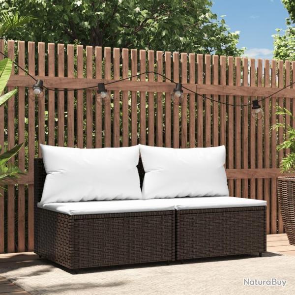 Canap�s centraux de jardin coussins 2pcs marron r�sine tress�e