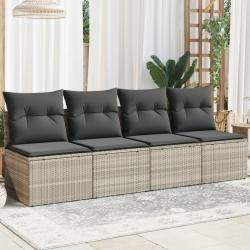 Canap&eacute; de jardin et coussins 4 places gris clair r&eacute;sine tress&eacute;e