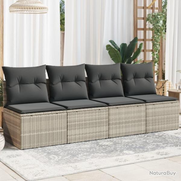 Canap� de jardin et coussins 4 places gris clair r�sine tress�e alsavelo
