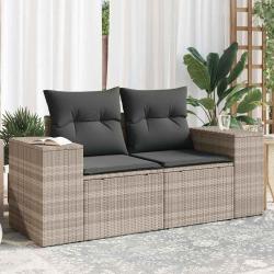 Canap&eacute; de jardin 2 places et coussins gris clair r&eacute;sine tress&eacute;e