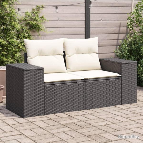 Canap� de jardin avec coussins 2 places noir r�sine tress�e