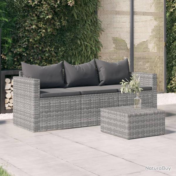 Canap� de jardin 3 places avec coussins Gris R�sine tress�e alsavelo