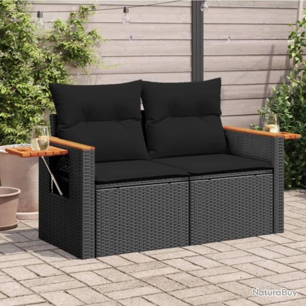 Canap� de jardin avec coussins 2 places noir r�sine tress�e alsavelo