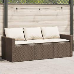 Canap&eacute; de jardin avec coussins 3 places brun r&eacute;sine tress&eacute;e