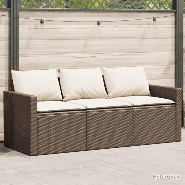 Canap� de jardin avec coussins 3 places brun r�sine tress�e