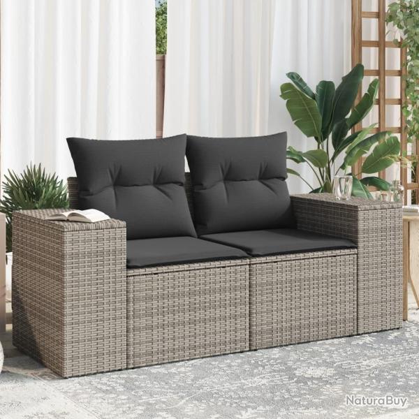 Canap� de jardin 2 places avec coussins gris r�sine tress�e