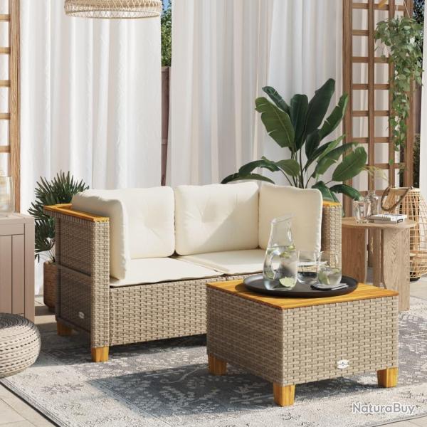 Canap�s d'angle de jardin et coussins 2pcs beige r�sine tress�e