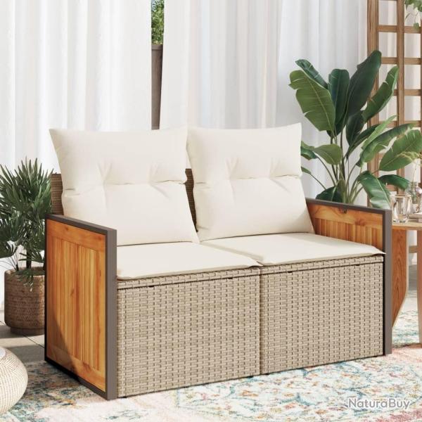 Canap� de jardin avec coussins 2 places beige r�sine tress�e alsavelo