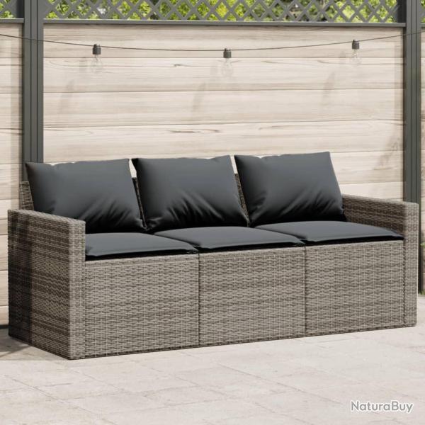 Canap� de jardin avec coussins 3 places gris r�sine tress�e alsavelo