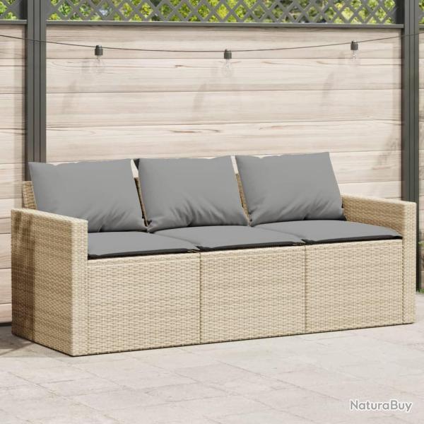 Canap� de jardin avec coussins 3 places beige r�sine tress�e