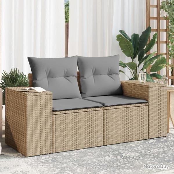 Canap� de jardin avec coussins 2 places beige r�sine tress�e alsavelo