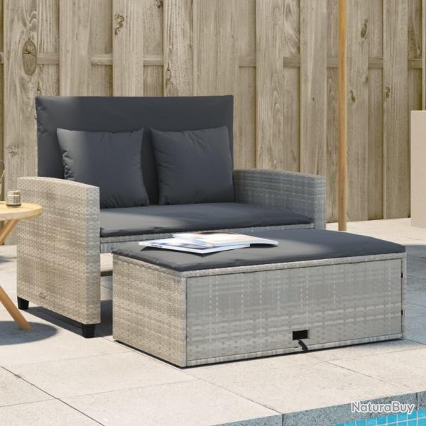 Canap� de jardin 2 places et coussins gris clair r�sine tress�e