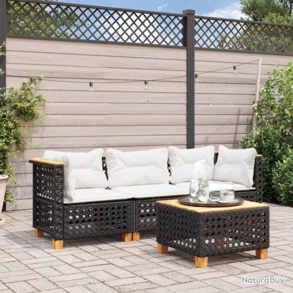 Canap� de jardin avec coussins 3 places noir r�sine tress�e