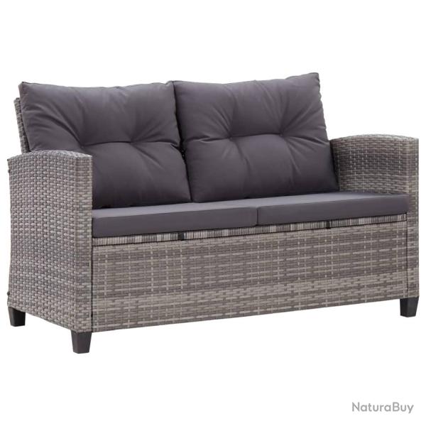 Canap� 2 places de jardin et coussins Gris 124cm R�sine tress�e