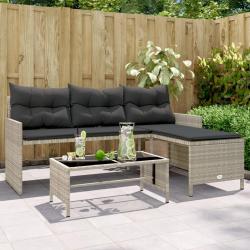 Canap&eacute; de jardin et table et coussins en forme de L gris clair