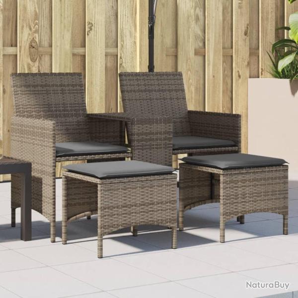 Canap� de jardin 2 places avec table et tabourets gris rotin