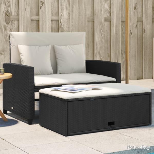 Canap� de jardin avec coussins 2 places noir r�sine tress�e