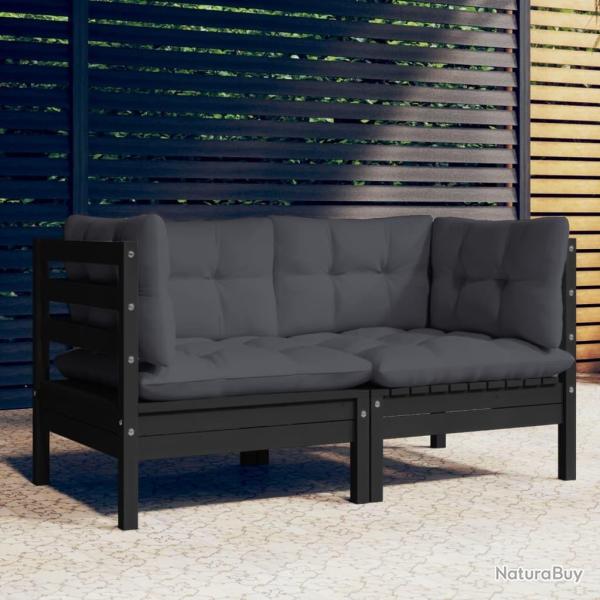Canap� 2 places de jardin avec coussins anthracite Bois de pin