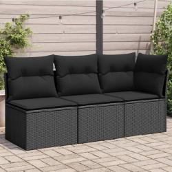 Canap&eacute; de jardin avec coussins 3 places en polyrotin noir