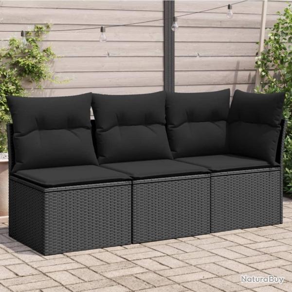 Canap� de jardin avec coussins 3 places noir r�sine tress�e alsavelo