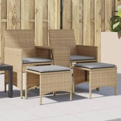 Canapé de jardin 2 places avec table et tabourets beige rotin alsavelo