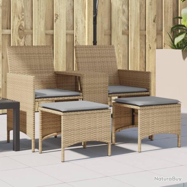 Canap� de jardin 2 places avec table et tabourets beige rotin alsavelo