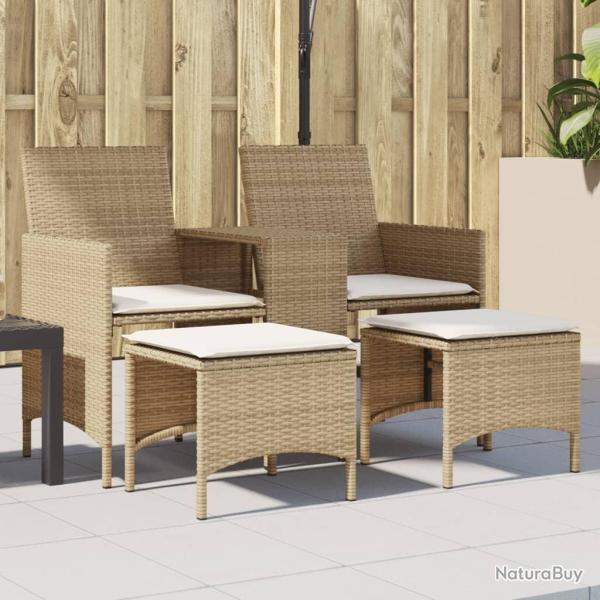 Canap� de jardin 2 places avec table et tabourets beige rotin