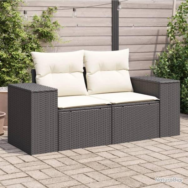 Canap� de jardin avec coussins 2 places noir r�sine tress�e