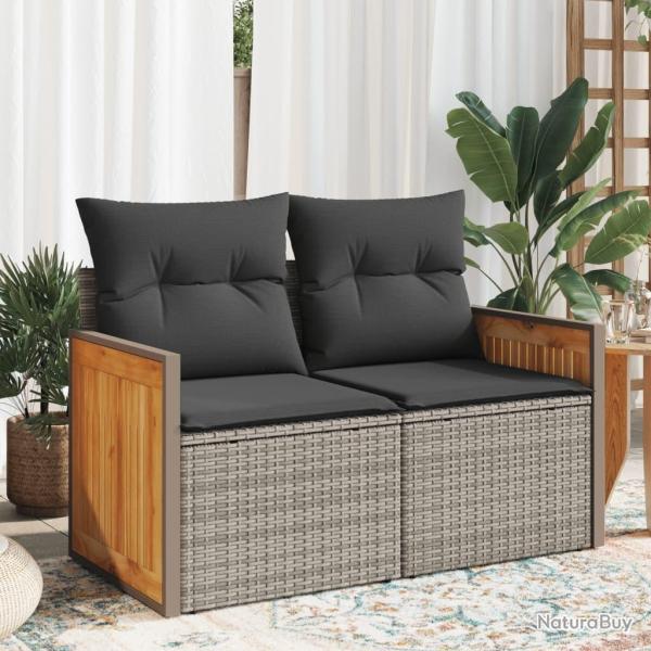 Canap� de jardin 2 places avec coussins gris r�sine tress�e alsavelo