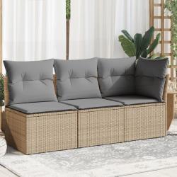 Canap&eacute; de jardin avec coussins 3 places beige r&eacute;sine tress&eacute;e