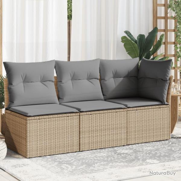 Canap� de jardin avec coussins 3 places beige r�sine tress�e
