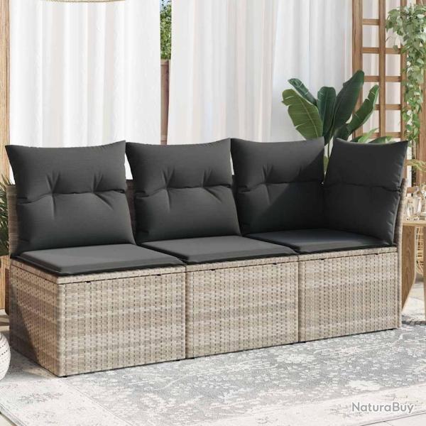 Canap� de jardin et coussins 3 places gris clair r�sine tress�e