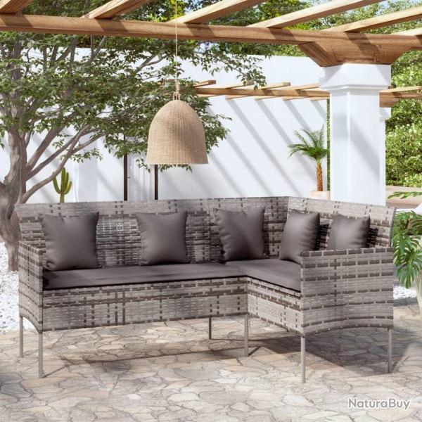 Canap� d'ext�rieur en L avec coussins R�sine tress�e Gris