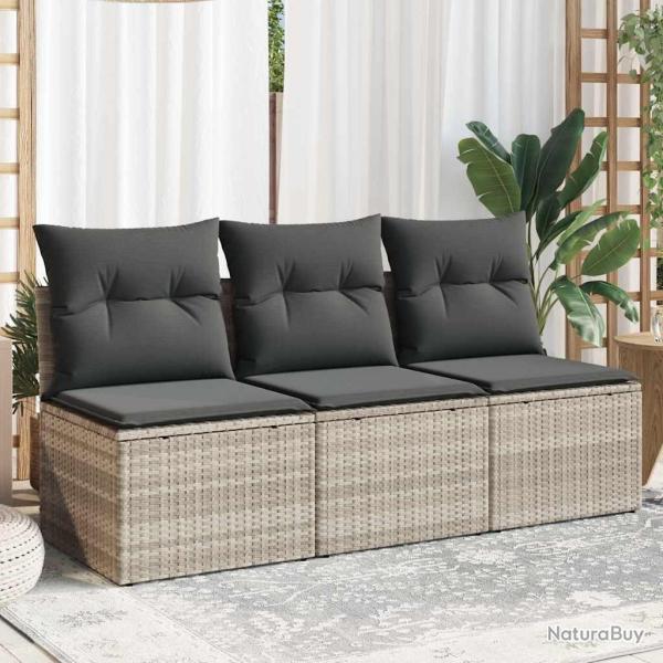 Canap� de jardin et coussins 3 places gris clair r�sine tress�e