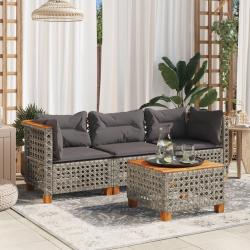 Canap&eacute; de jardin avec coussins 3 places gris r&eacute;sine tress&eacute;e
