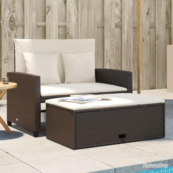 Canap� de jardin avec coussins 2 places marron r�sine tress�e